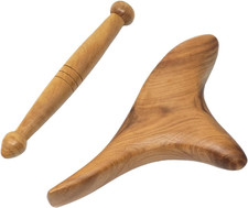 2PCS Reflexology Tools Wood Body Massager Triangle Gua Sha Board Scraping Board