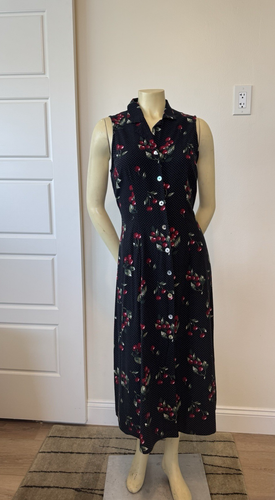 Jonathan Martin Vintage 90s Collared Buttons Front Polka Dot Dress w Cherries 7 - Bild 2 von 11