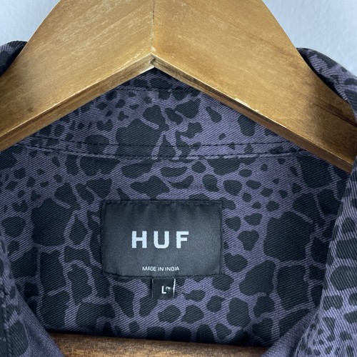 HUF Long Sleeve Button Up Shirt Mens Large Woven Shell Shock Purple Camo Skater - Picture 6 of 12