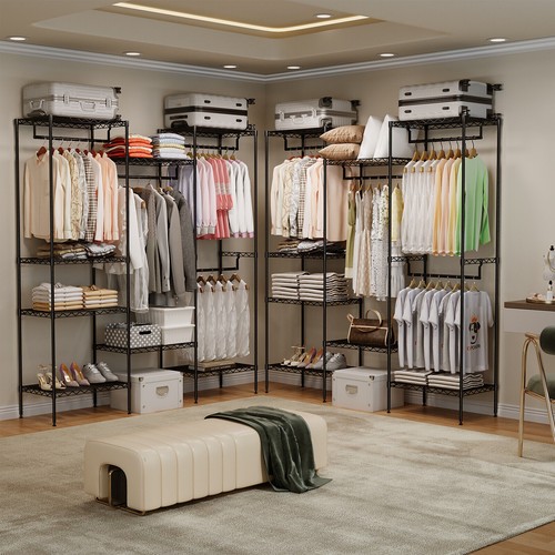 Metal Heavy Duty Portable Clothes Storage Closet Organizer Wardrobe Rack Shelf