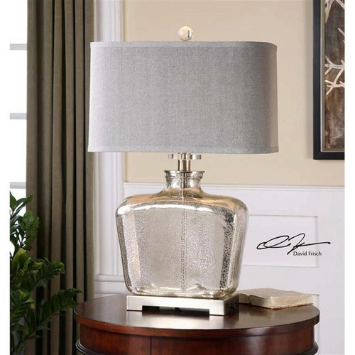 Uttermost Molinara Contemporary Glass and Metal Table Lamp in Nickel/Beige - Picture 1 of 3