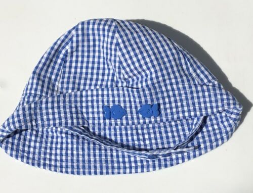 NEW Blue Gingham TCP The Children's Place Sun HAT Beach FISH Size 6-9-12 mo NWT - Afbeelding 1 van 2