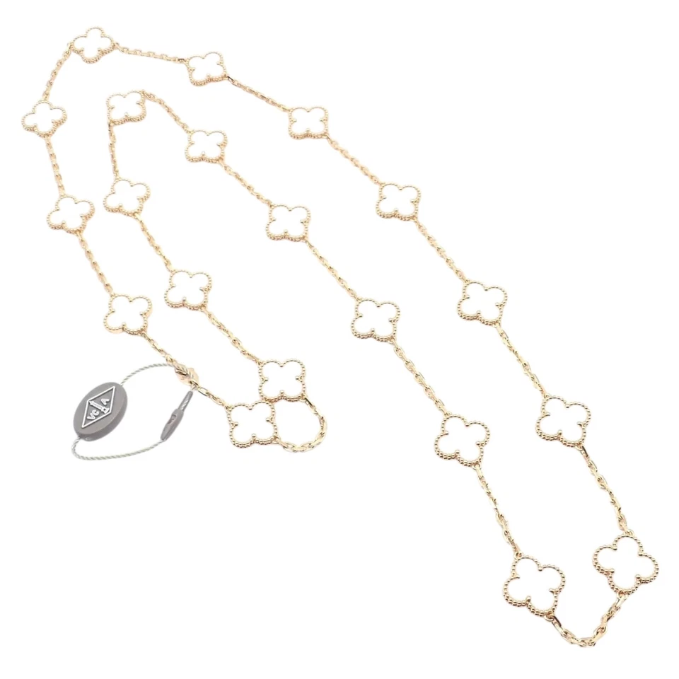 Collar Van Cleef & Arpels Oro Amarillo 18k 20 Motivos Alhambra Cristal Roca Certificado Foto 2 de 4