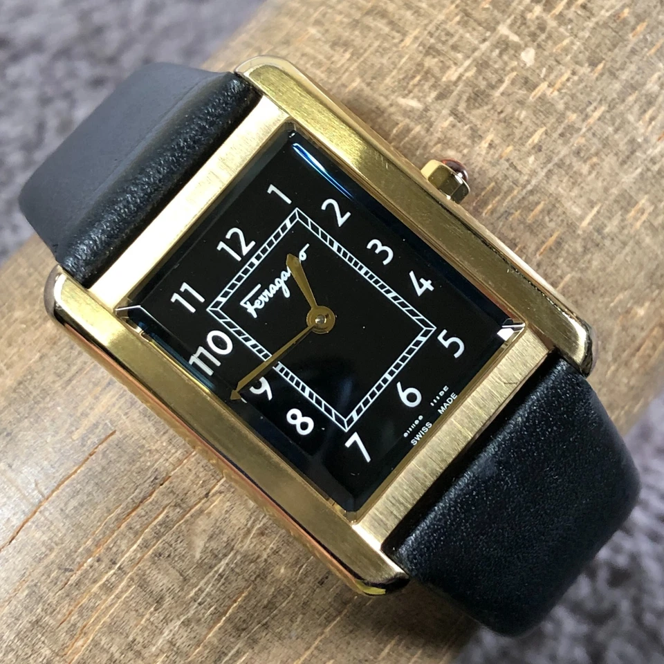 Salvatore Ferragamo Womens Portrait L Black Leather Tank Quartz Watch 6 1/2" - Image 2 of 4