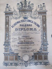 Attestato Medaglia Accademia Fisico Chimica Italiana Palermo, Rara!