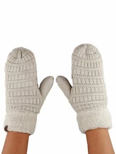 C.C Unisex Winter Warm Knit Soft Inner Fuzzy Lined Anti-Slip Cuff Mittens Gloves