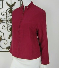 Unique Silk Long Sleeve Full Zip Jacket Size 8 Quilted Burgundy