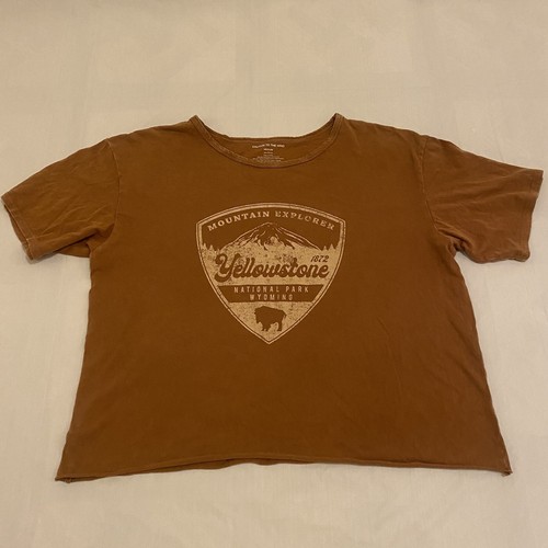 CAUTION TO THE WIND Yellowstone National Park Wyoming Brown T-Shirt Size M