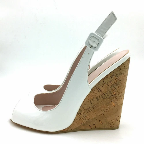 Sandali donna estivi zeppa punta aperta scarpe tacco alto cinturino fibbia slingback - Foto 14 di 16