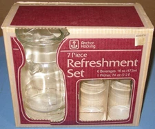 Anchor Hocking Newport 7 Piece Refreshment Set Pitcher + 6 Glasses USA Made NEW