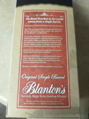 Blanton's Bourbon Whiskey Empty Bottle, Stopper, Box  and Pouch Bag 