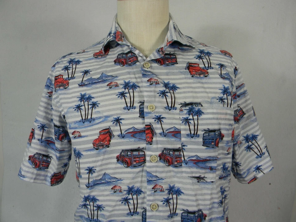 Alex Cannon Shirt Mens Medium White Blue Hawaiian Tiki Lounge Woody Surfing - Image 2 of 4