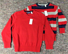 2 Boys Size 4, 5/6 Pullover Sweaters Red Blue Grey Solid Stripe Children's Place