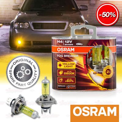 2er OSRAM H4 FOG BREAKER Scheinwerfer Auto Lampen 2600K Gelb NEBELSCHEINWERFER