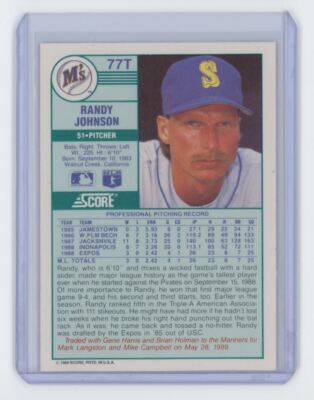 1989 Score Randy Johnson Baseball Card Seattle Mariners #77T | eBay