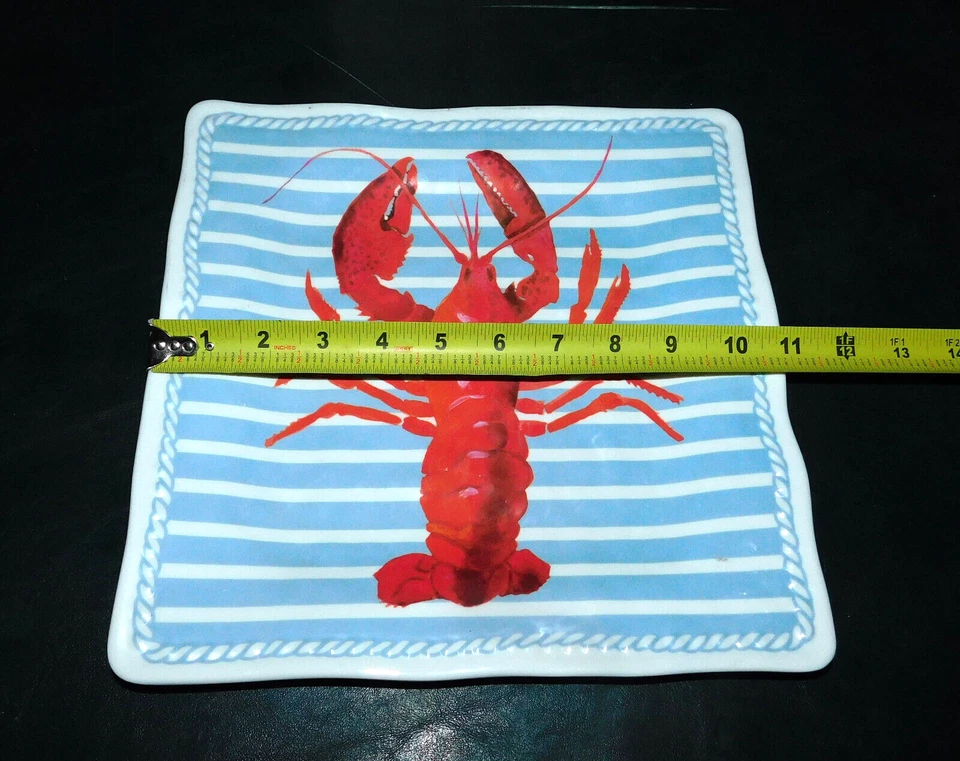 Cynthia Rowley Melamina Langosta Rayas Lote de 2 ~ 11" Plato Cuadrado Bandeja Excelente CDN Foto 3 de 4