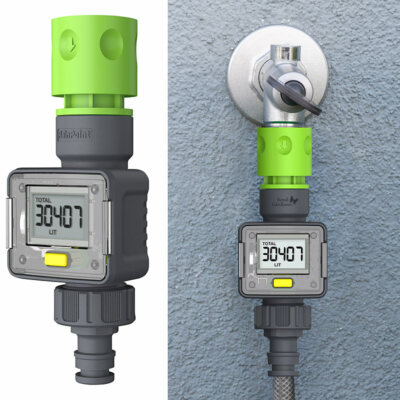 Digitaler Wasserzähler für den Gartenschlauch, mit 4 Zähleranzeigen