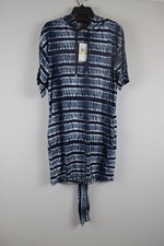 MICHAEL Michael Kors Women's Chambray Shibori Printed Tie-Waist Hoodie Dress M