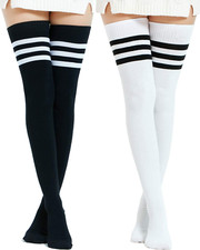 Extra Long Cotton Stripe Thigh High Socks over the Knee High plus Size Stockings