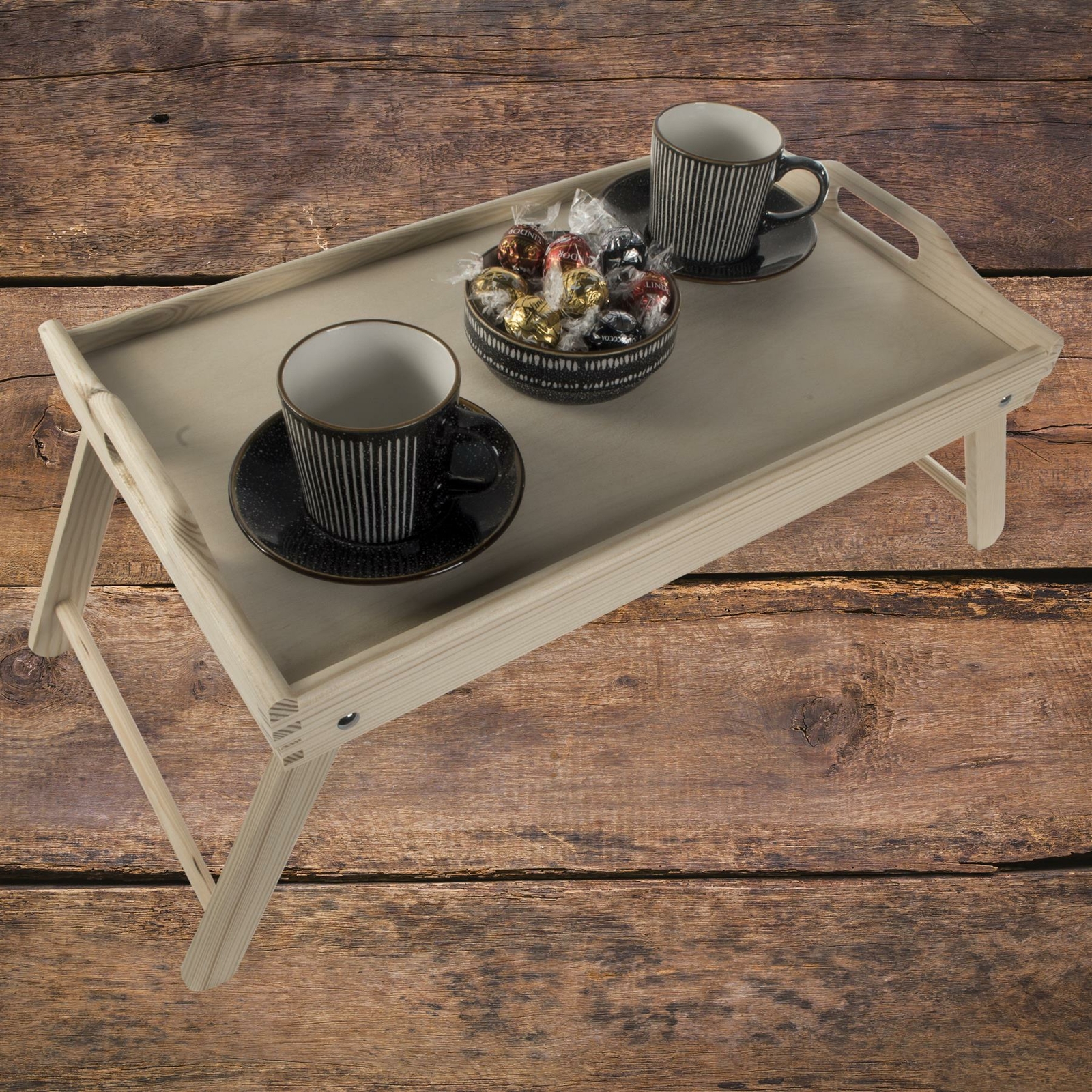 Wooden Unpainted Bed Serving Tray Lap Breakfast Food Dinner Cofee Folding Leg