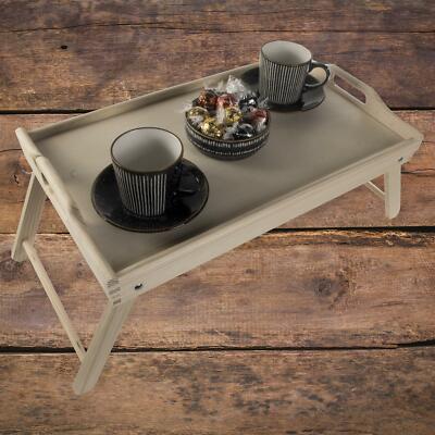 Holz unlackiert Bett Serviertablett Runde Frühstück Essen Abendessen Kaffee klappbares Bein