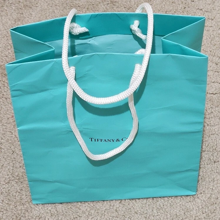 Authentic TIFFANY & CO. Medium Aqua Blue Paper Shopping Bag 9.75" x 8" x 4" - Image 3 of 4
