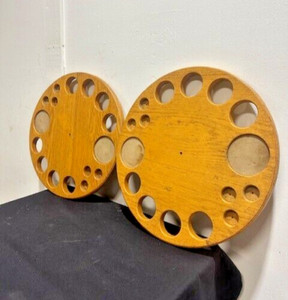 ***LOT OF 2***24" D OAK FINISHED WOODEN LAZY SUSAN DELI BAKERY DISPLAY STAND