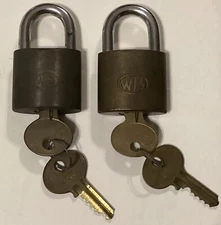 Vintage WB Wilson Bohannon Brass Padlocks With Keys Lot Of 2 Locks
