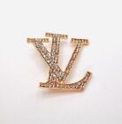 Brooch Pin 14K Yellow Gold Plated Real Moissanite 1.30Ct Round Cut Letter Lv