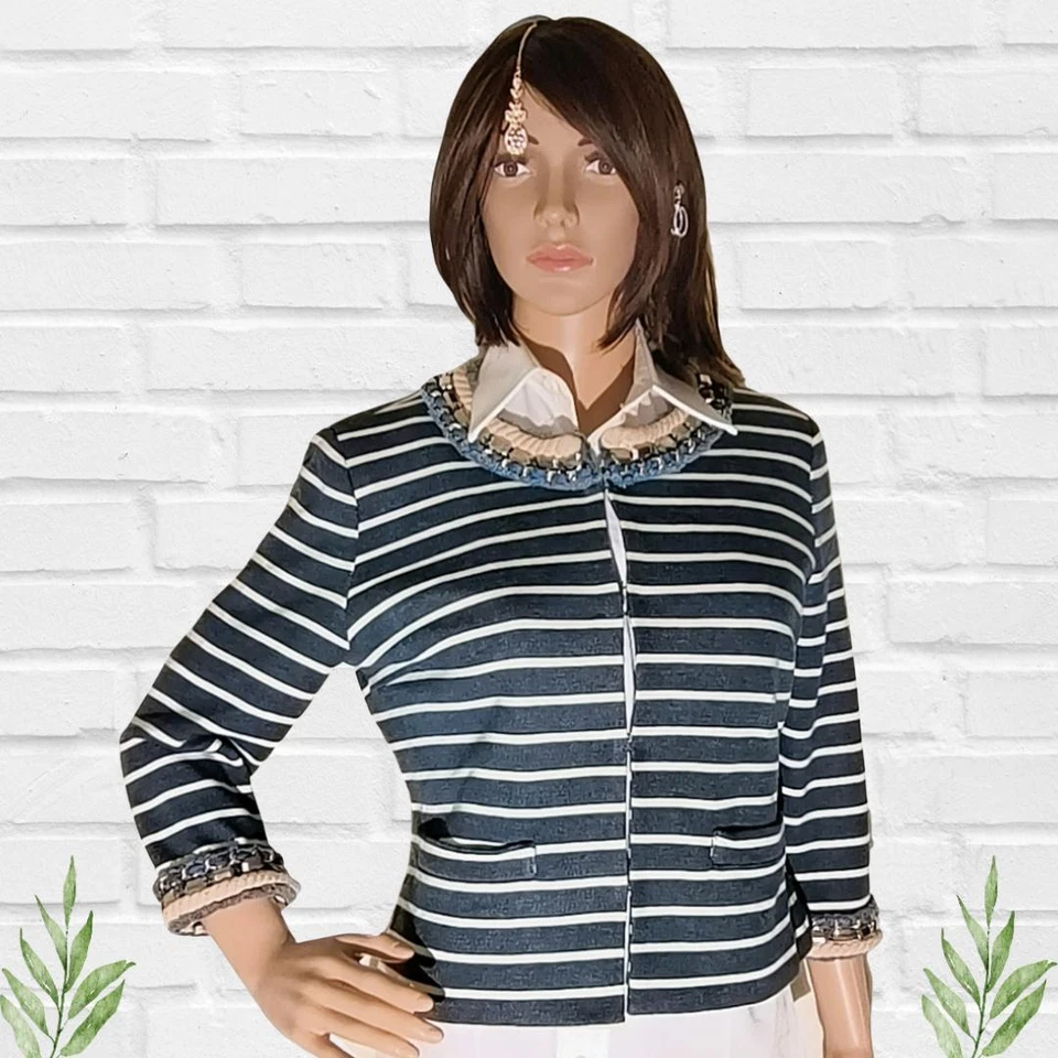 Elegante Blazer Boston Propio Para Mujer Rayas Cuerda Cadena Joya Talla 8 Dinero Antiguo Foto 4 de 4