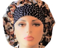 Packed Dogs All Over with Paw Print Band -Scrub Hats-Bouffant Surgical Scrub Hat