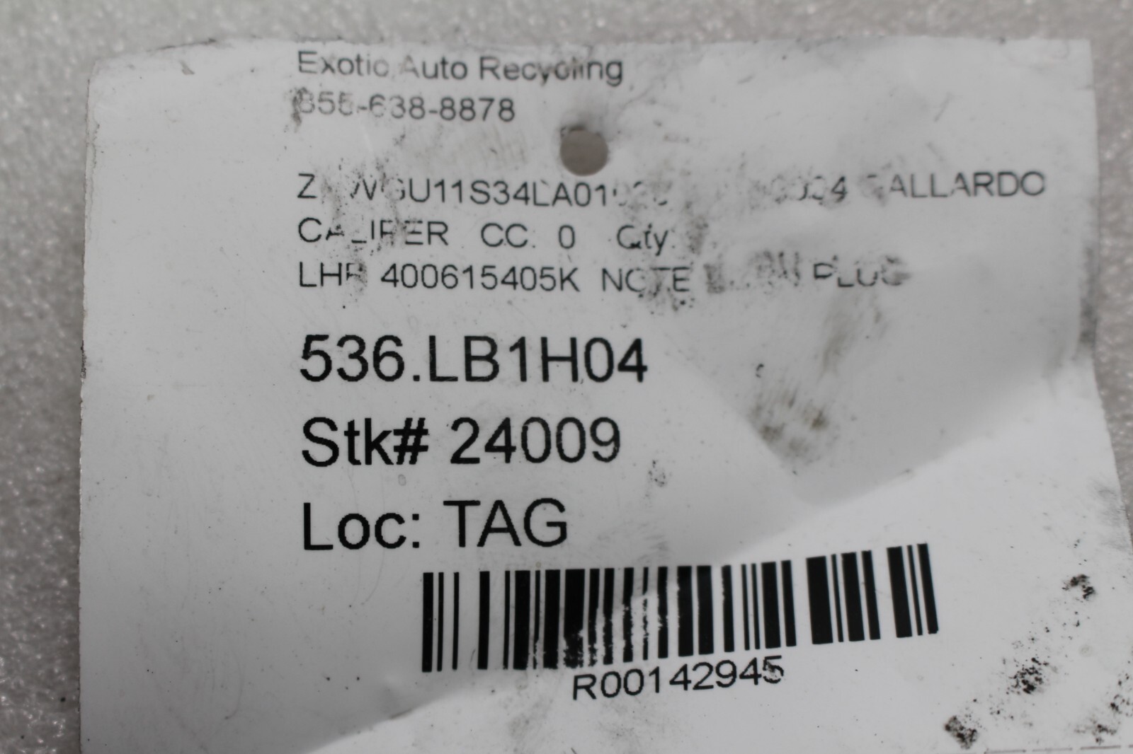 Lamborghini Gallardo Coupe, Spyder, LH, Rear Brake Caliper, Used, P/N 400615405K