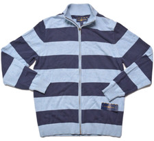 Club Room Mens Full Zip Sweater Knit Cotton Blue Stipes Small New 78