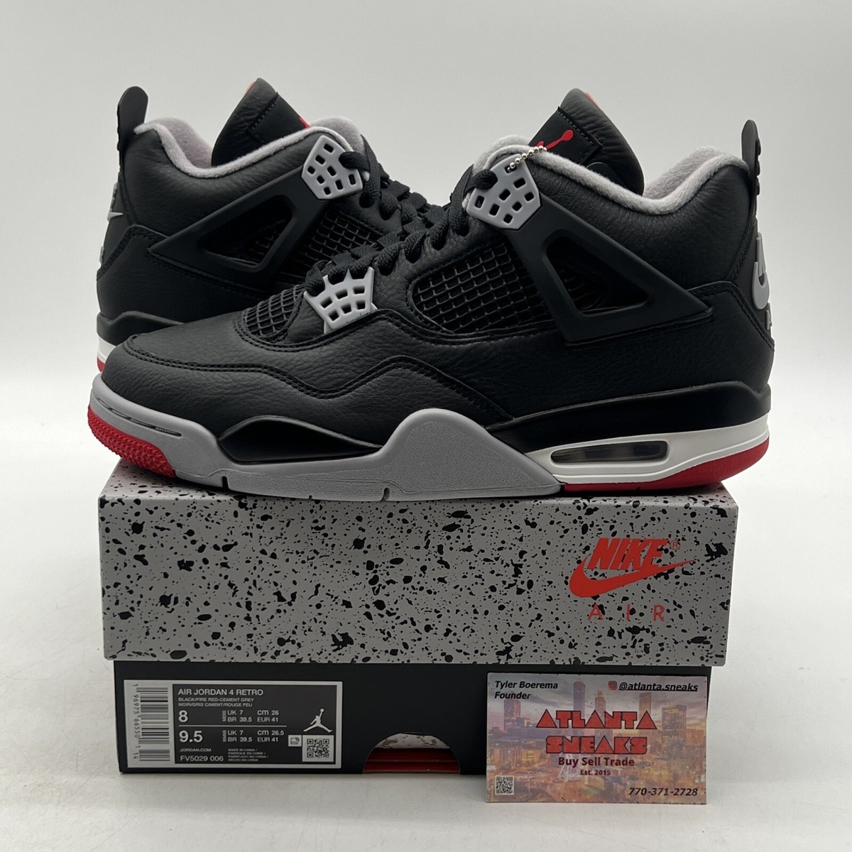 Size 8 - Air Jordan 4 Retro Bred Reimagined Black White Red