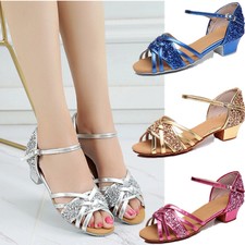Ladies Latin Dance Training Shoes Big Children Girls Ballroom Salsa Tango Heeled