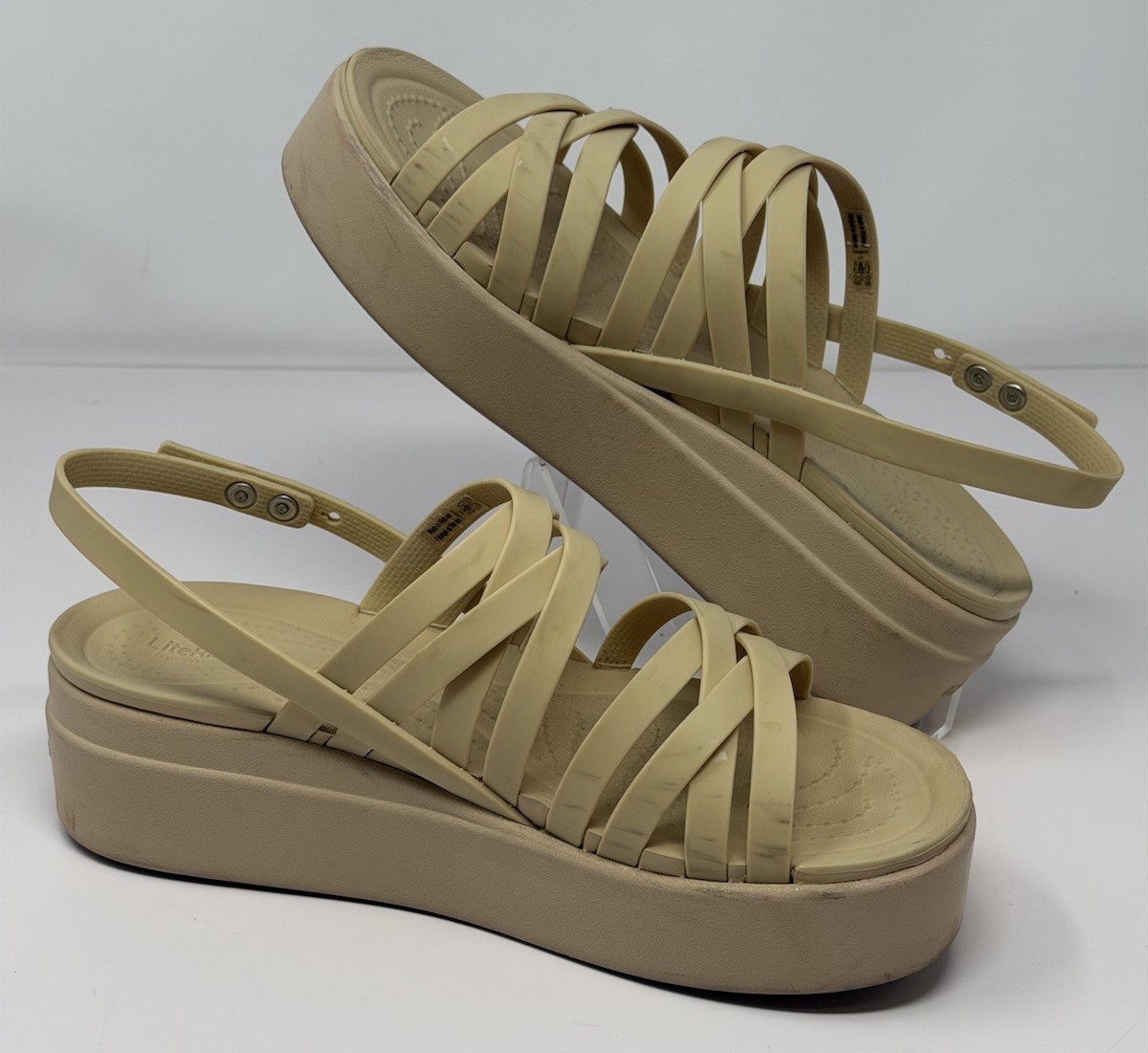 Crocs Brooklyn Literide Strappy Low Wedge 2” Platform Sandals Size 7 Shoes Beige