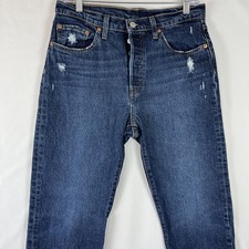 Levi  s 501 Women  s 28x26 Button Fly Distressed Classic/Straight Fit Stretch Blue