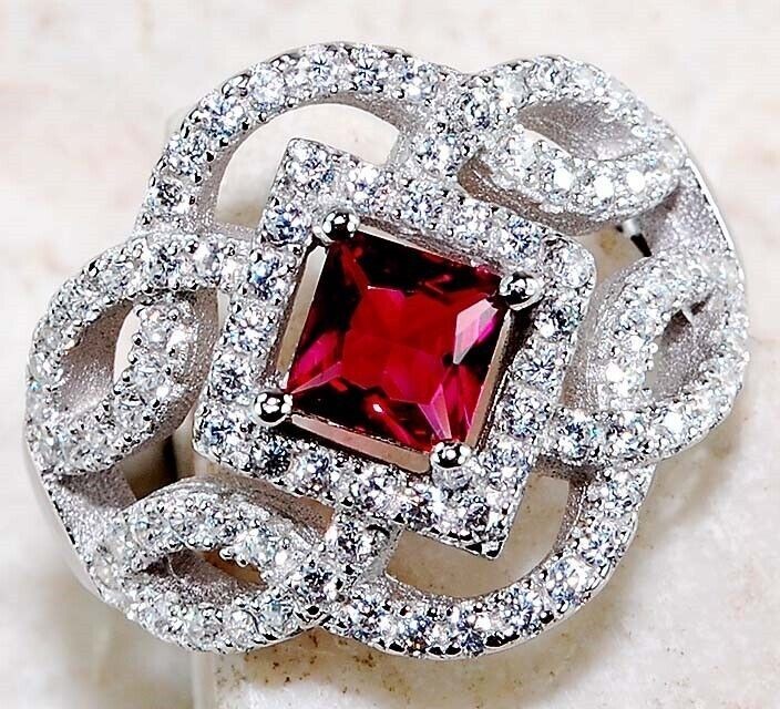 3CT Heat Treated Rubellite Tourmaline 925 Solid Sterling Silver Ring Sz 7 U1-1