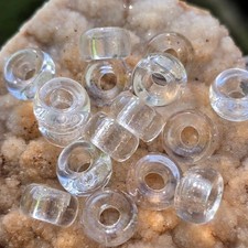Vintage Clear Glass Pony Beads Large Hole Transparent Glass Spacer Beads 16pc