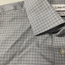 CALVIN KLEIN Men Wrinkle Free Stretch Dress Shirt Regular LARGE 16-16.5 32 BLUE