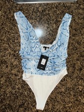 Fashion Nova Never Enough Snakeskin Bodysuit Blue Combo, Women Size M, New
