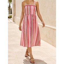 LOFT Pink & Red Striped 100% Cotton Midi Sundress Size 0P NWT