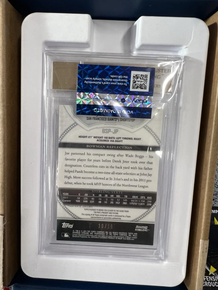 2011 Bowman Sterling Joe Panik RC roxo refrator autógrafo /10 BGS 9.5 automático 10 - Imagem 4 de 4