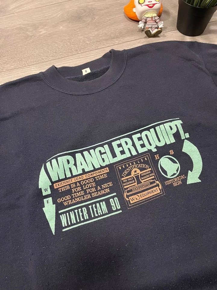 Wrangler Equip Vintage Sweatshirt USA Made 90s Graphic Navy Blue - Imagen 4 de 4