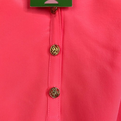 Lilly Pulitzer Elsa Silk Top Sz XS Hot Coral Pink V-Neck Blouse Buttons NWT $138 - Picture 5 of 11