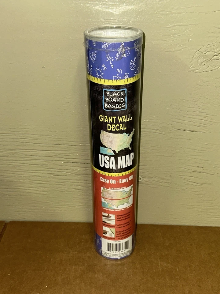 Calcomanía de pared mapa gigante Black Board Basics EE. UU. fácil de encender 6x2 pies aula hogar Foto 2 de 4