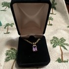 Yellow Gold Cable Chain Necklace Prong-Set Purple Amethyst Rectangle Pendant — photo 1