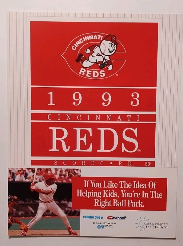 CINCINNATI REDS 1993 SCORECARD PROGRAM BARRY LARKIN VS CHICAGO CUBS NICE