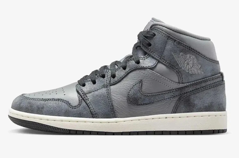 Nike Air Jordan 1 Mid Distressed Gris Humo Off Noir Blanco FJ3448-001 Talla 9 NUEVO Foto 3 de 4