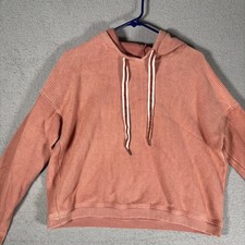 Aerie Corduroy Ribbed Cropped Corded Hoodie Women  s Size S Coral Pastel Orange